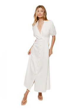 Hutch- Laurel White Button-Front Puff Sleeve Maxi Dress Size 2